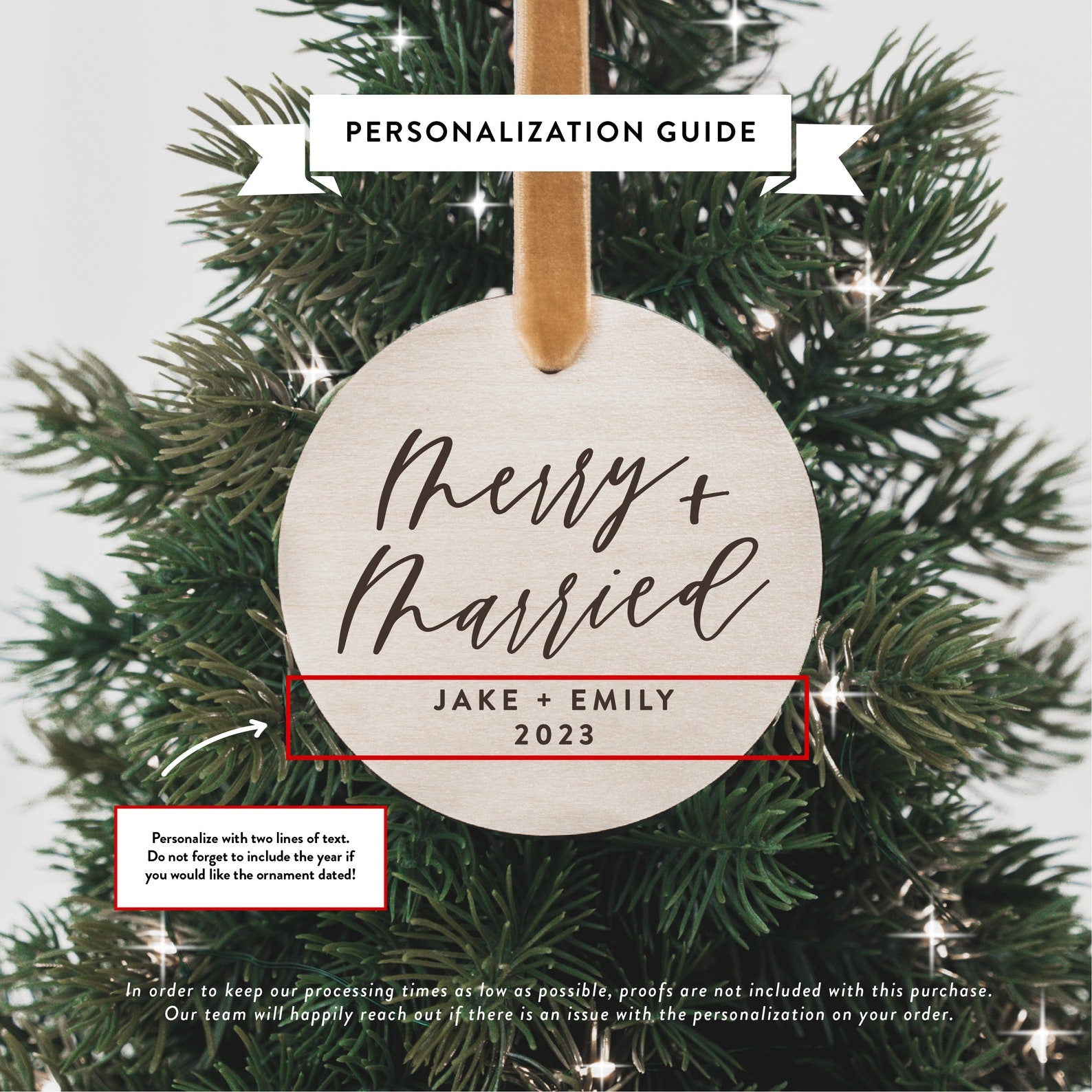 Merry + Married First Christmas Personalized Ornament