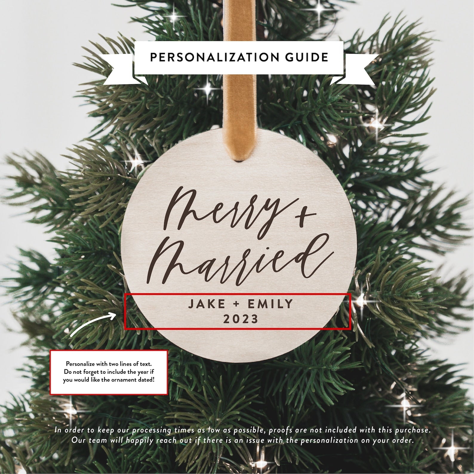 Merry + Married First Christmas Personalized Ornament