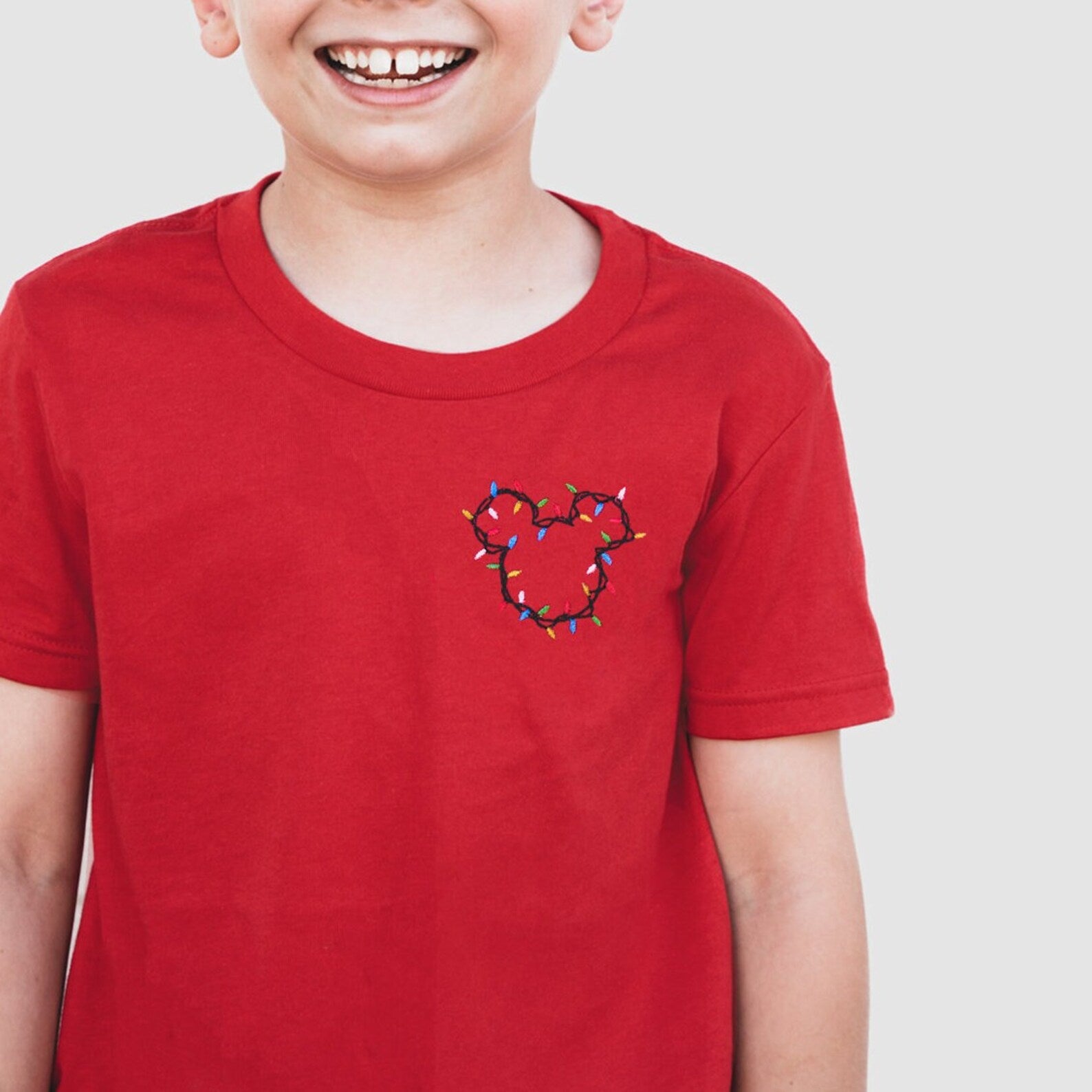 Mickey Christmas Lights Embroidered Tee
