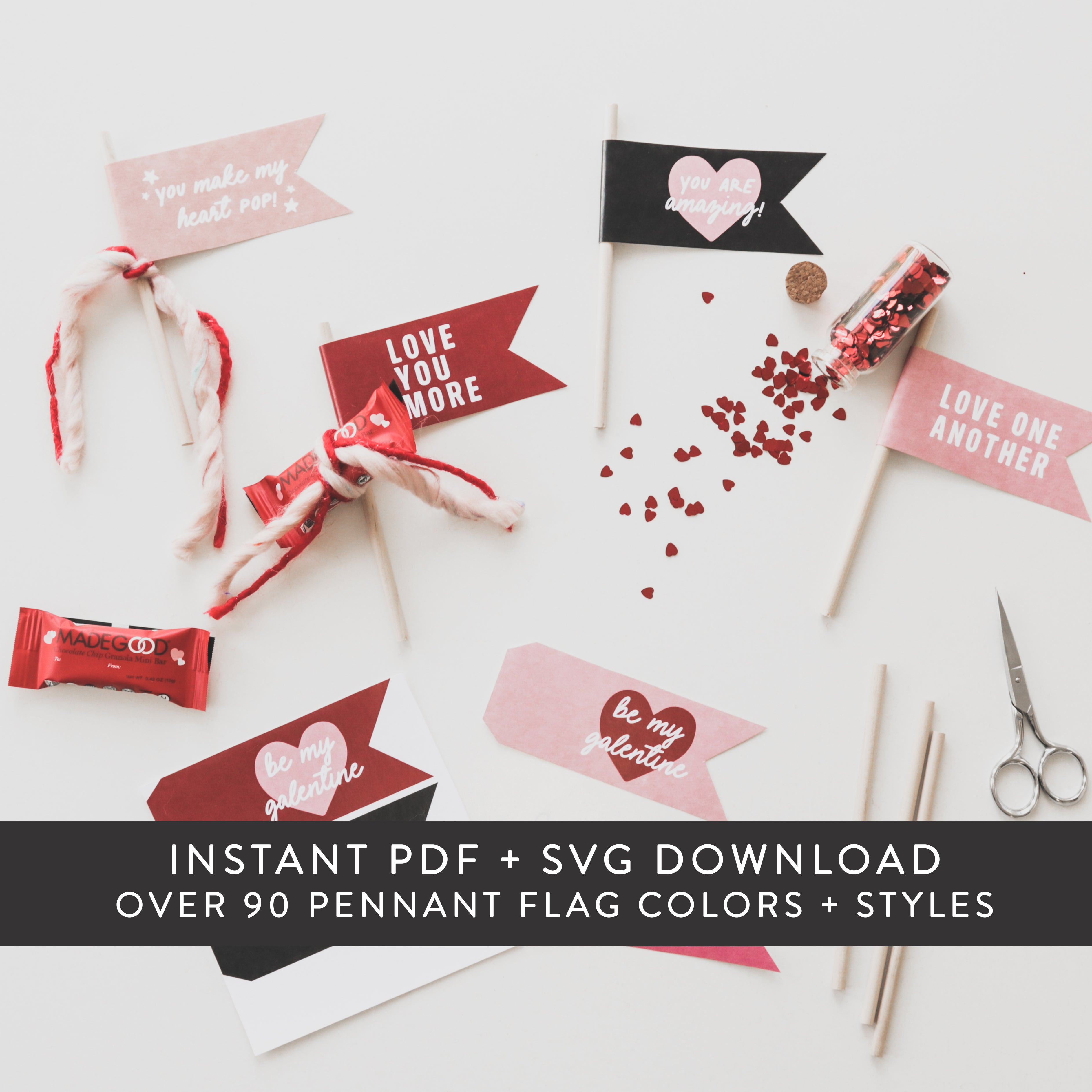 DIGITAL DOWNLOAD Valentine's Day Pennant Flag PDF + SVG