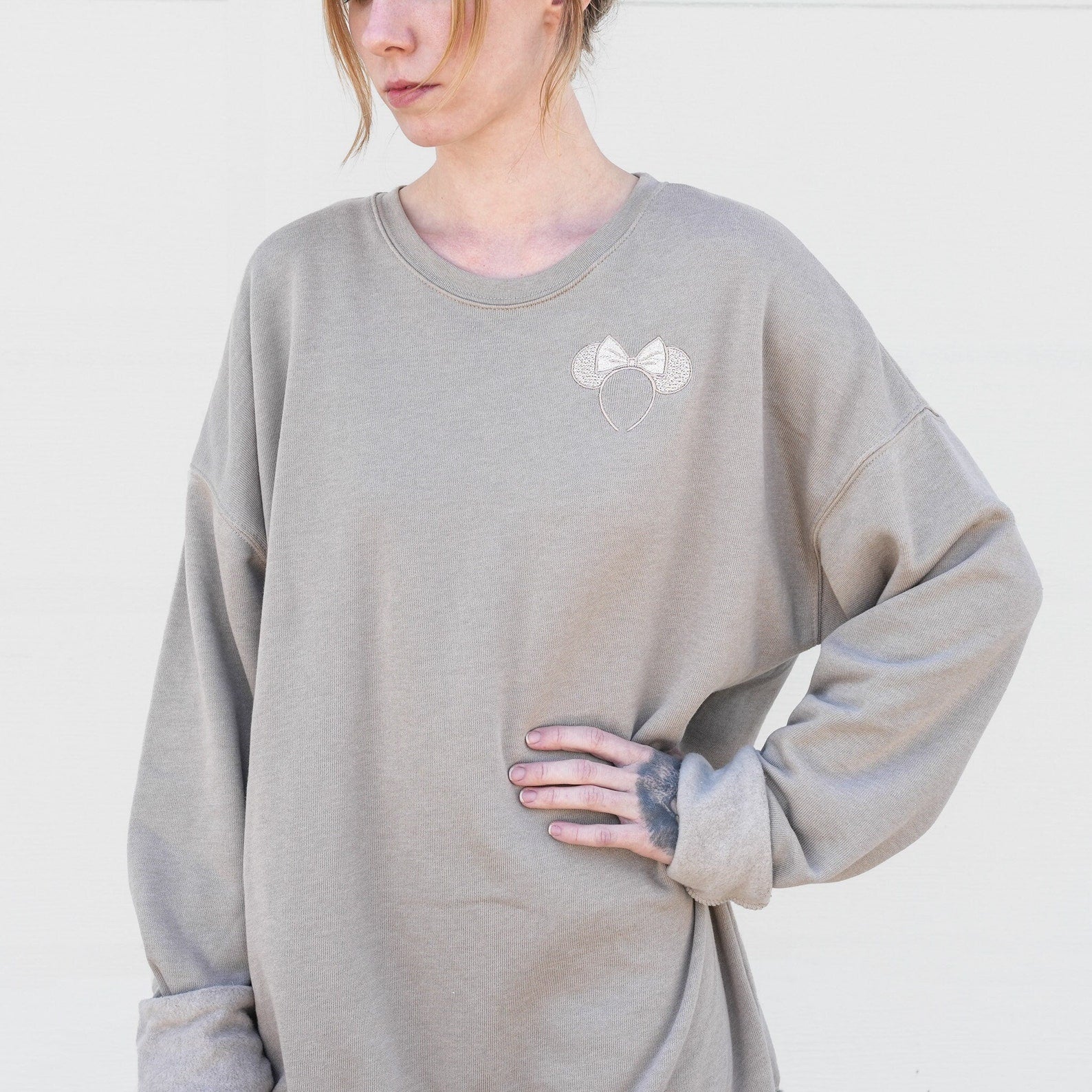 Champagne Gold Minnie Ears Embroidered Sweatshirt